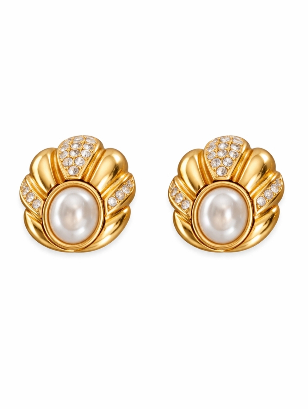 Vintage Dior Gold Pearl & Crystal Clip-On Earrings Statement Designer COA